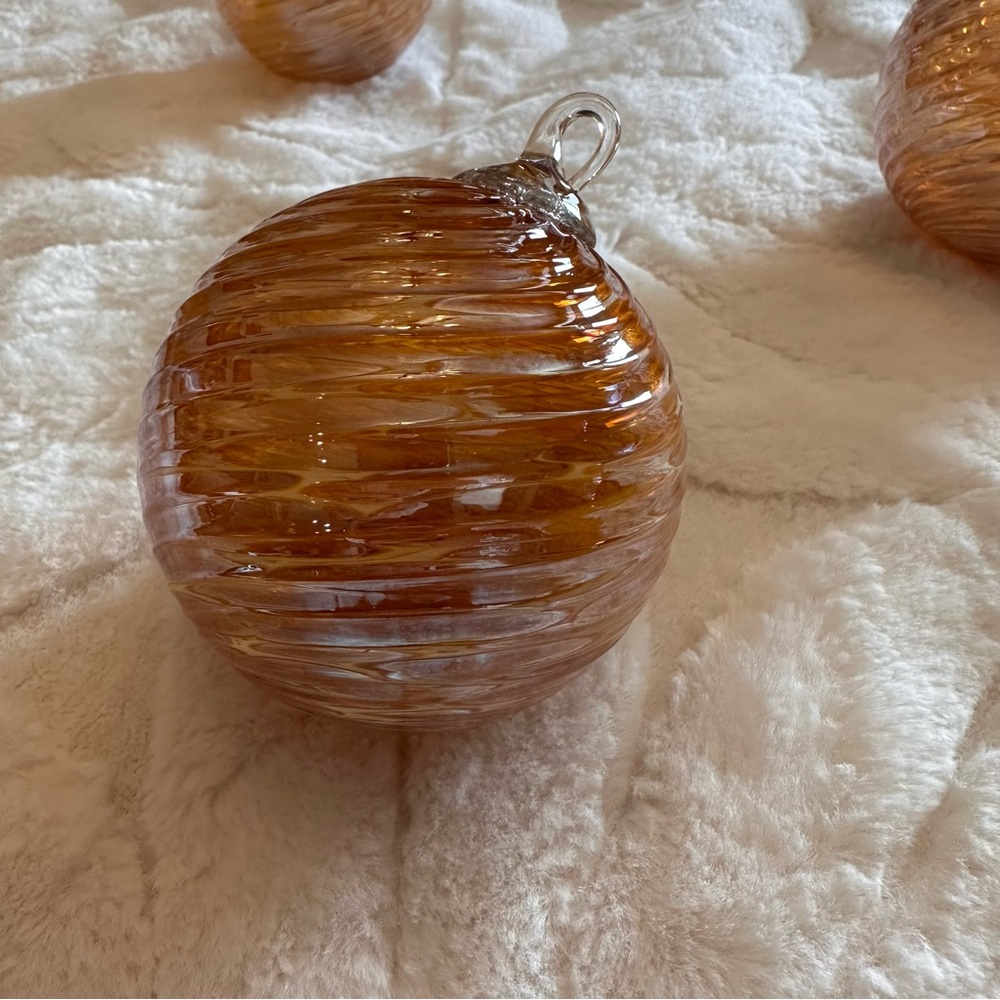 Vintage Amber Glass Holiday Ornaments Art Blown Elegant Decorative Swirl - Picture 3 of 6